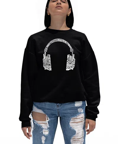 La Pop Art Women's Mood Headphones Word Art Crewneck Sweatshirt In Black