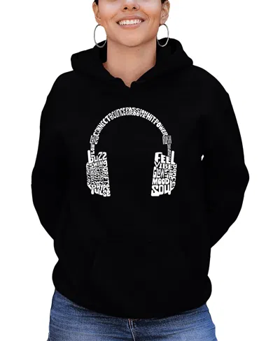 La Pop Art Women's Mood Headphones Word Art Hooded Sweatshirt In Black