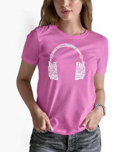 La Pop Art Women's Mood Headphones Word Art Pullover Top In Pink
