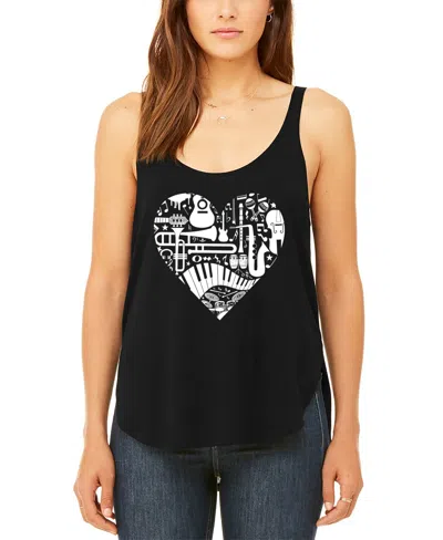 La Pop Art Women's Musical Instrument Heart Premium Word Art Flowy Tank Top In Black
