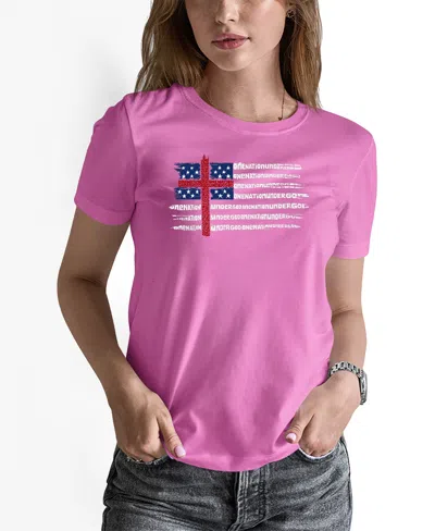 La Pop Art Women's One Nation Flag Word Art Pullover Top In Pink