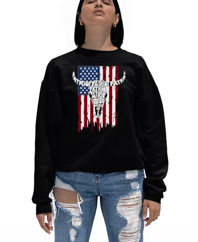 La Pop Art Women's Patriot Flag Word Art Crewneck Sweatshirt In Black