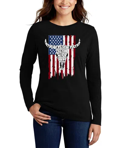 La Pop Art Women's Patriot Flag Word Art Flowy T-shirt In Black