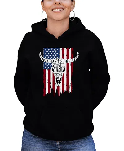 La Pop Art Women's Patriot Flag Word Art Hooded Sweatshirt In Black