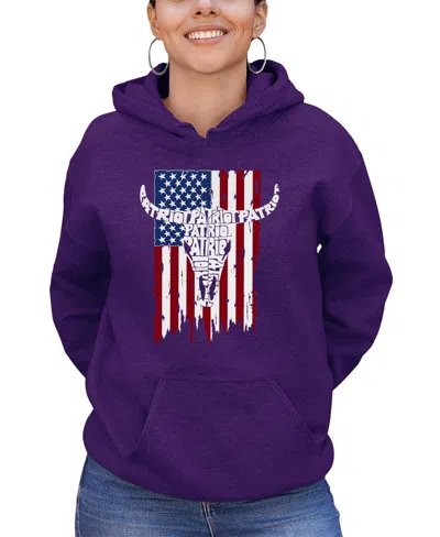 La Pop Art Women's Patriot Flag Word Art Hooded Sweatshirt In Purple