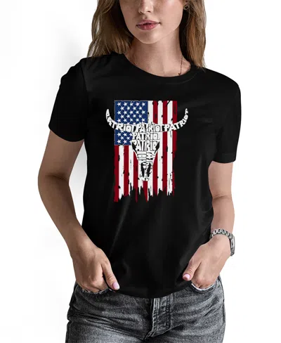 La Pop Art Women's Patriot Flag Word Art Pullover Top In Black