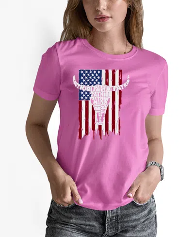 La Pop Art Women's Patriot Flag Word Art Pullover Top In Pink