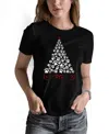 La Pop Art Women's Paw Christmas Tree Art Crew Neck T-shirt In Black