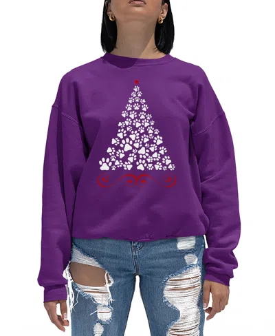 LA POP ART WOMEN'S PAW CHRISTMAS TREE ART CREWNECK SWEATSHIRT
