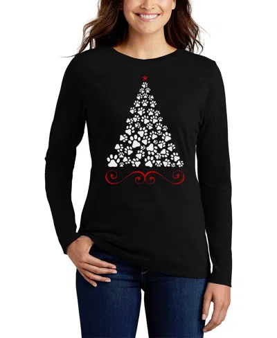 La Pop Art Women's Paw Christmas Tree Art Long Sleeve T-shirt In Black