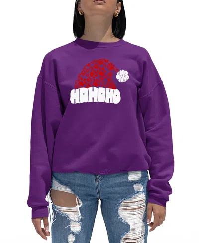 La Pop Art Women's Paw Print Santa Hat Word Art Crewneck Sweatshirt In Purple