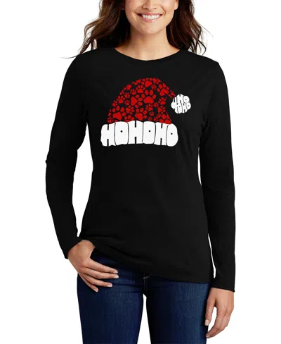 La Pop Art Women's Paw Print Santa Hat Word Art Flowy T-shirt In Black