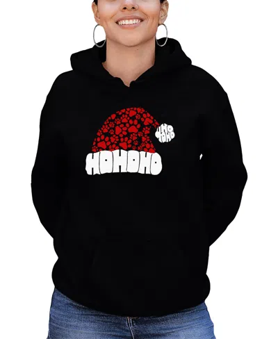 La Pop Art Women's Paw Print Santa Hat Word Art Hooded Sweatshirt In Black