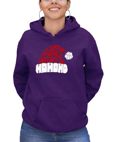 La Pop Art Women's Paw Print Santa Hat Word Art Hooded Sweatshirt In Purple