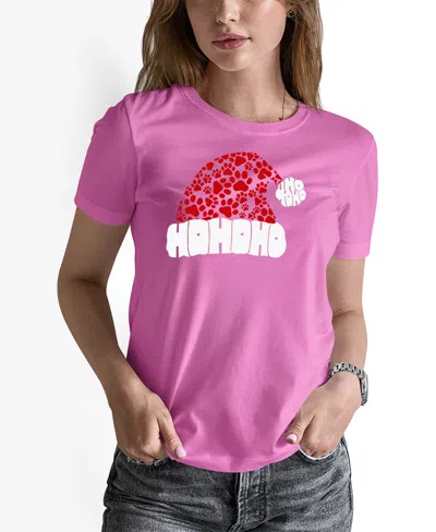 La Pop Art Women's Paw Print Santa Hat Word Art Pullover Top In Pink