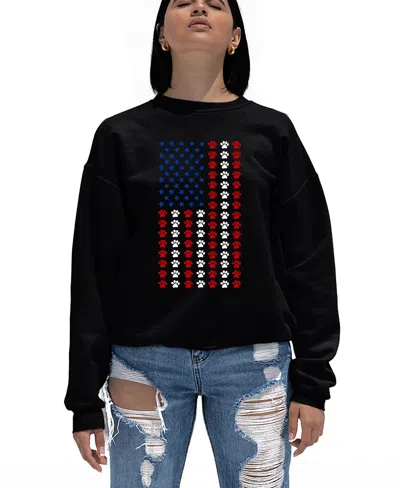 La Pop Art Women's Paws Flag Art Crewneck Sweatshirt In Black