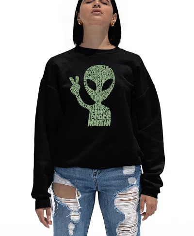 La Pop Art Women's Peace Alien Word Art Crewneck Sweatshirt In Black