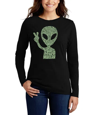 La Pop Art Women's Peace Alien Word Art Flowy T-shirt In Black