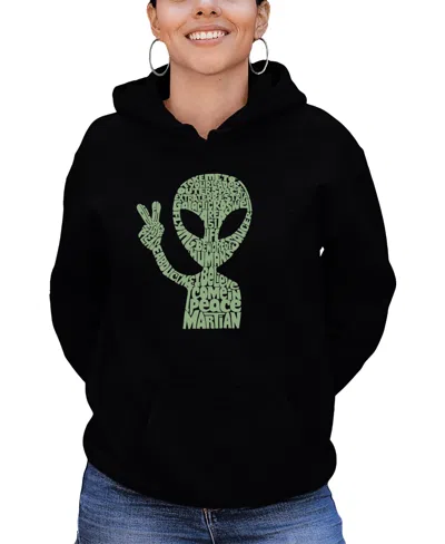 La Pop Art Women's Peace Alien Word Art Hooded Sweatshirt In Black