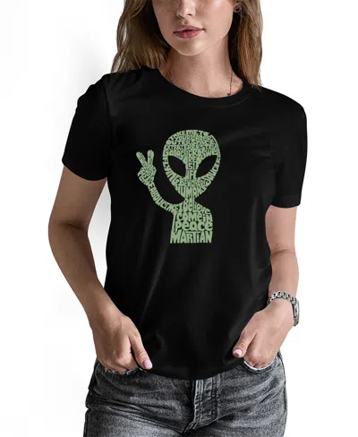 La Pop Art Women's Peace Alien Word Art Pullover Top In Black