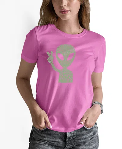 La Pop Art Women's Peace Alien Word Art Pullover Top In Pink