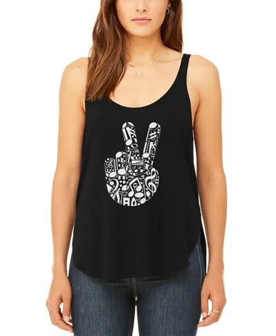 La Pop Art Women's Peace Finger Notes Premium Word Art Flowy Tank Top In Black