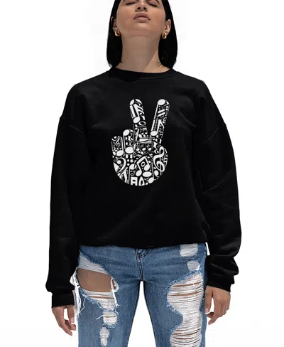 La Pop Art Women's Peace Finger Notes Word Art Crewneck Sweatshirt In Black