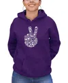 La Pop Art Women's Peace Finger Notes Word Art Long Sleeve Sweatshirt In Purple