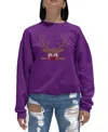 La Pop Art Women's Peeking Reindeer Word Art Crewneck Sweatshirt In Purple