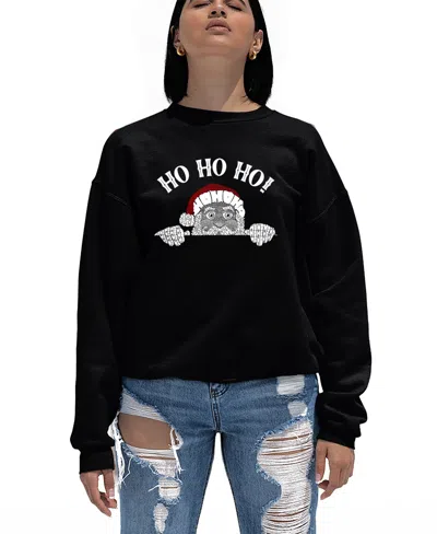 La Pop Art Women's Peeking Santa Word Art Crewneck Sweatshirt In Black