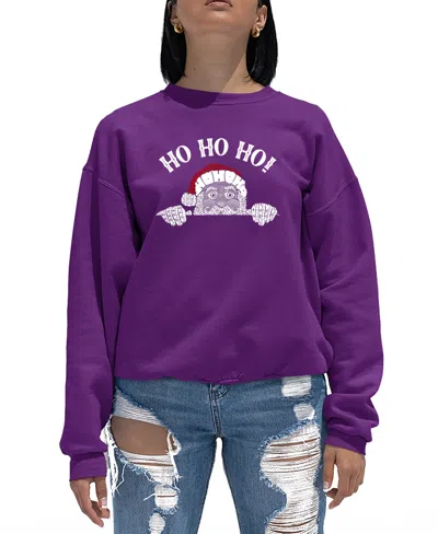La Pop Art Women's Peeking Santa Word Art Crewneck Sweatshirt In Purple