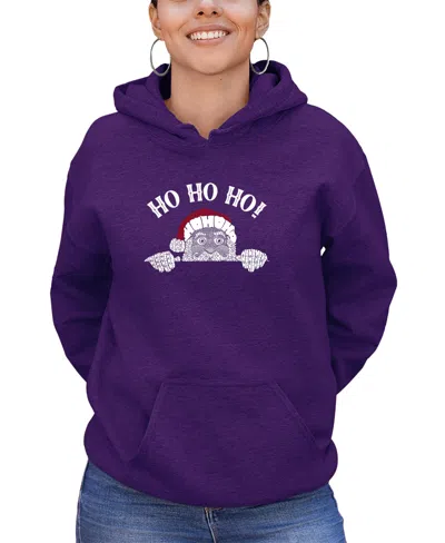 La Pop Art Women's Peeking Santa Word Art Long Sleeve Sweatshirt In Purple