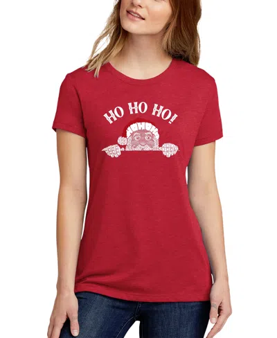 La Pop Art Women's Peeking Santa Word Art Short Sleeve T-shirt In Red