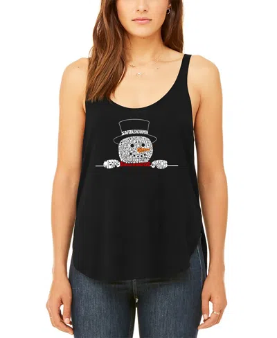 La Pop Art Women's Peeking Snowman Premium Word Art Flowy Tank Top In Black