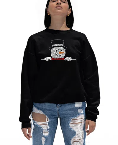 La Pop Art Women's Peeking Snowman Word Art Crewneck Sweatshirt In Black