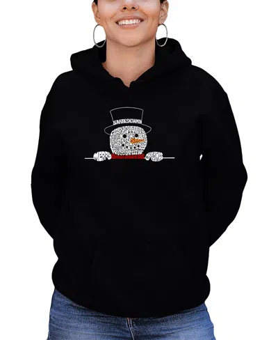 La Pop Art Women's Peeking Snowman Word Art Hooded Sweatshirt In Black