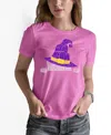 La Pop Art Women's Peeking Witch Cat Word Art Crew Neck T-shirt In Pink