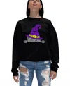 La Pop Art Women's Peeking Witch Cat Word Art Crewneck Sweatshirt In Black