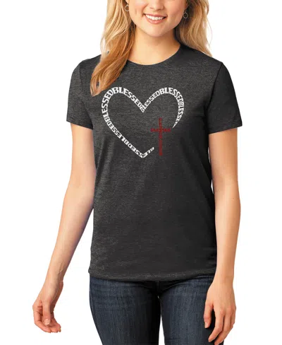 La Pop Art Women's Premium Blend Blessed Heart Word Art T-shirt In Multi