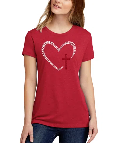 La Pop Art Women's Premium Blend Blessed Heart Word Art T-shirt In Multi