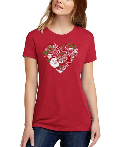 La Pop Art Women's Premium Blend Christmas Themed Heart Word Art T-shirt In Red