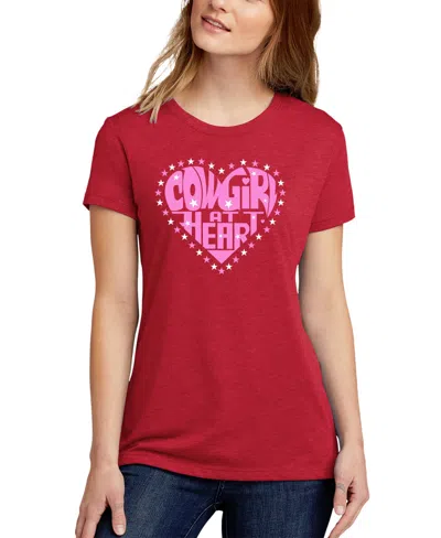 La Pop Art Women's Premium Blend Cowgirl At Heart Word Art T-shirt In Red