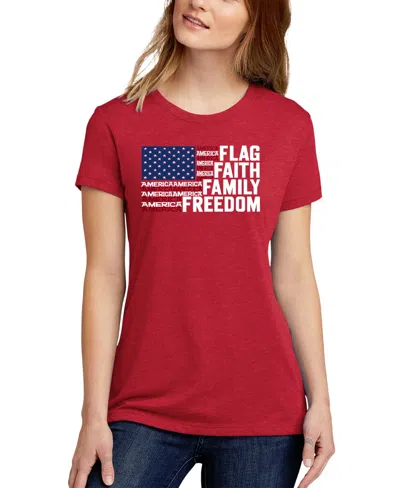 La Pop Art Women's Premium Blend Faith Flag Word Art T-shirt In Red