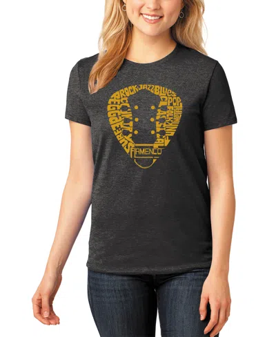 La Pop Art Women's Premium Blend Guitar Pick Genres Word Art T-shirt In Black