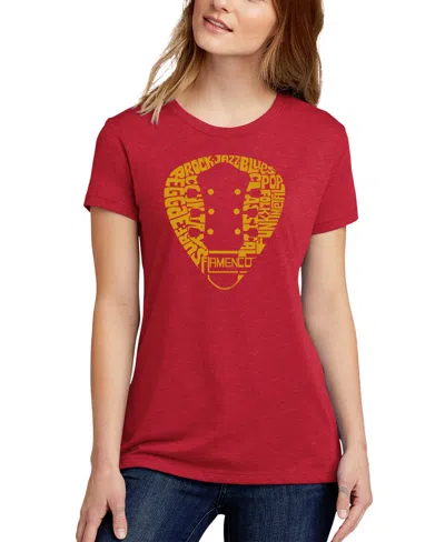 La Pop Art Women's Premium Blend Guitar Pick Genres Word Art T-shirt In Red