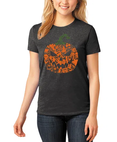 La Pop Art Women's Premium Blend Halloween Pumpkin Word Art T-shirt In Black