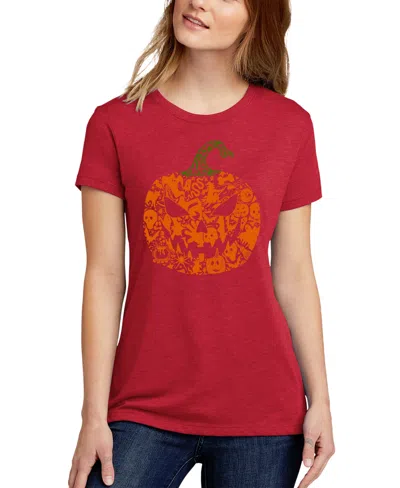 La Pop Art Women's Premium Blend Halloween Pumpkin Word Art T-shirt In Red