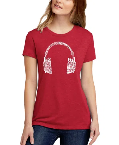 La Pop Art Women's Premium Blend Mood Headphones Word Art T-shirt In Red
