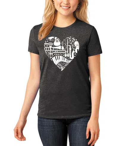 La Pop Art Women's Premium Blend Musical Instrument Heart Word Art T-shirt In Black