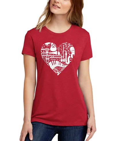 La Pop Art Women's Premium Blend Musical Instrument Heart Word Art T-shirt In Red